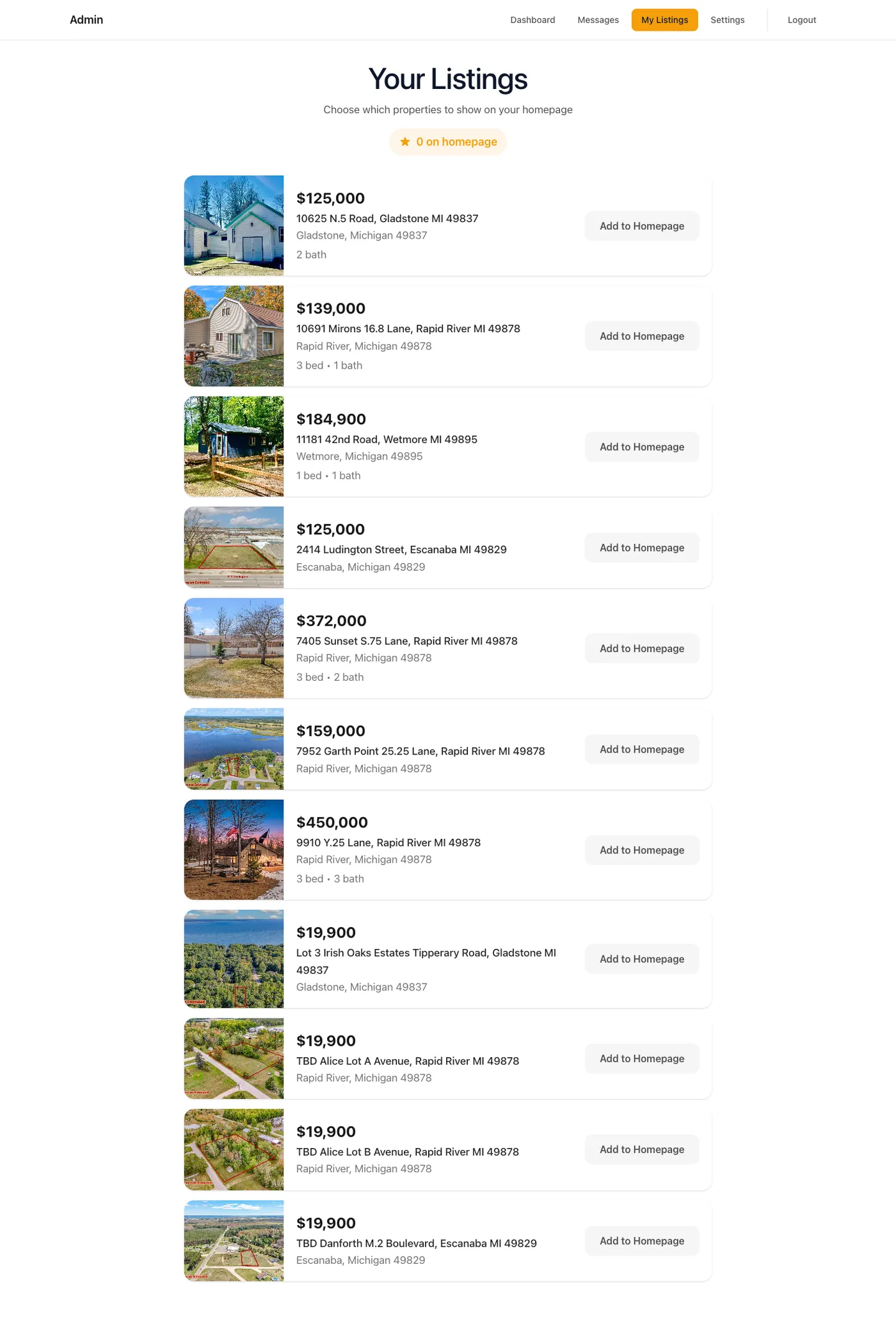 One tap to choose which homes are featured on her homepage.