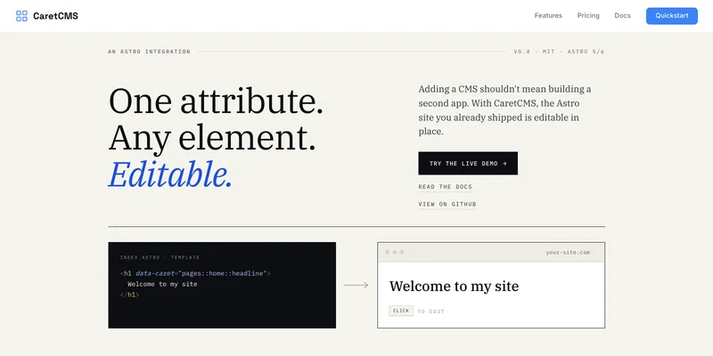 Caret CMS — the visual editor included with every site