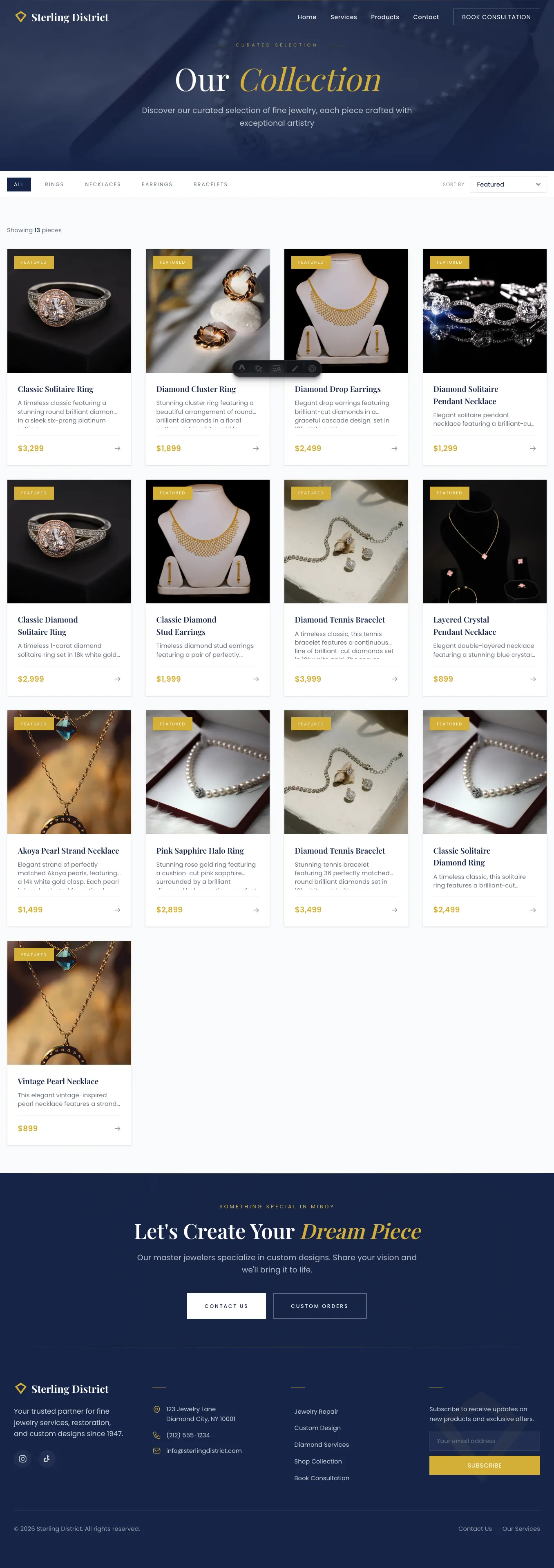 A filterable product grid backed by editable product content.